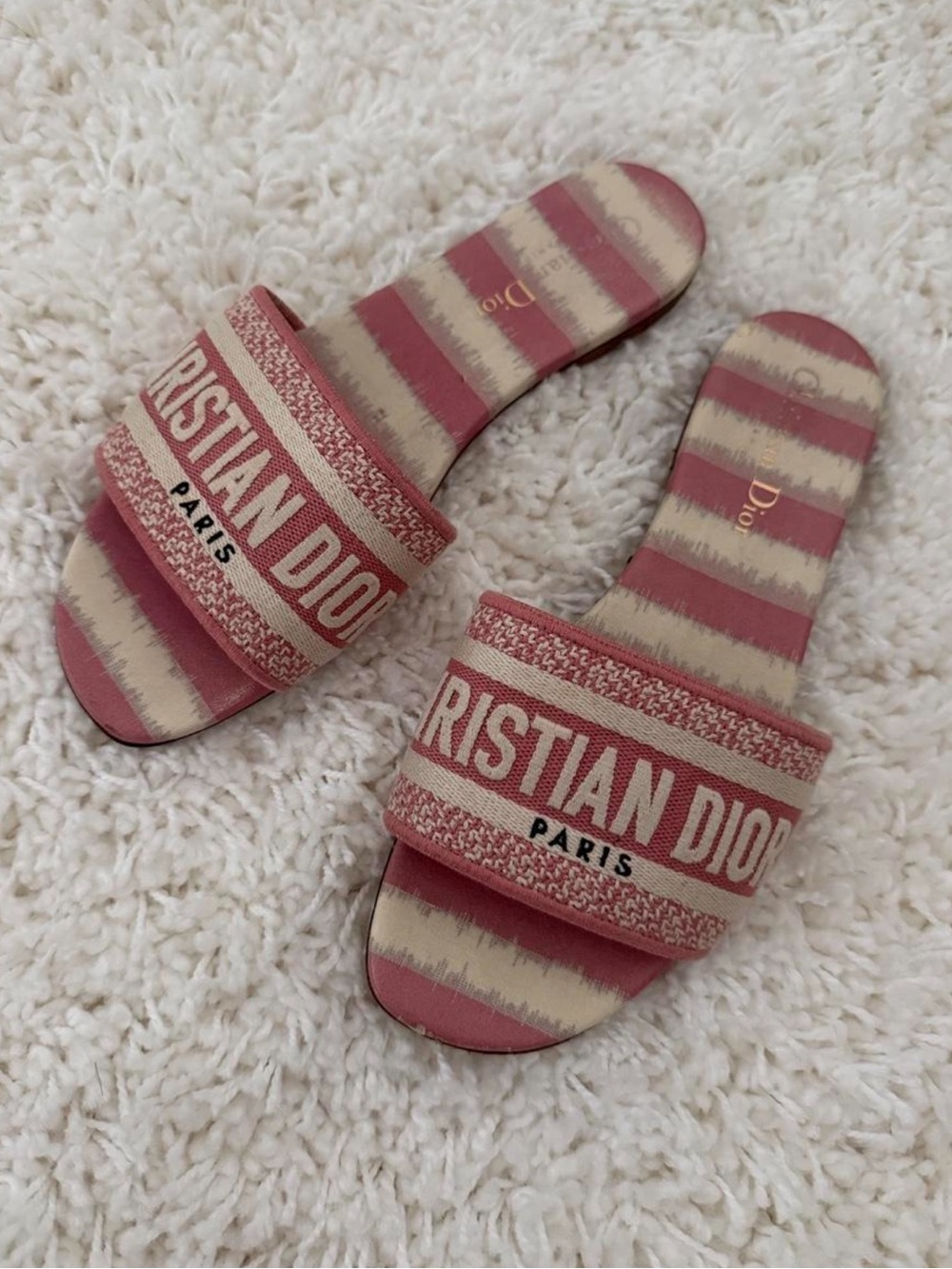 Dior Pink and Cream Striped Slide Sandals